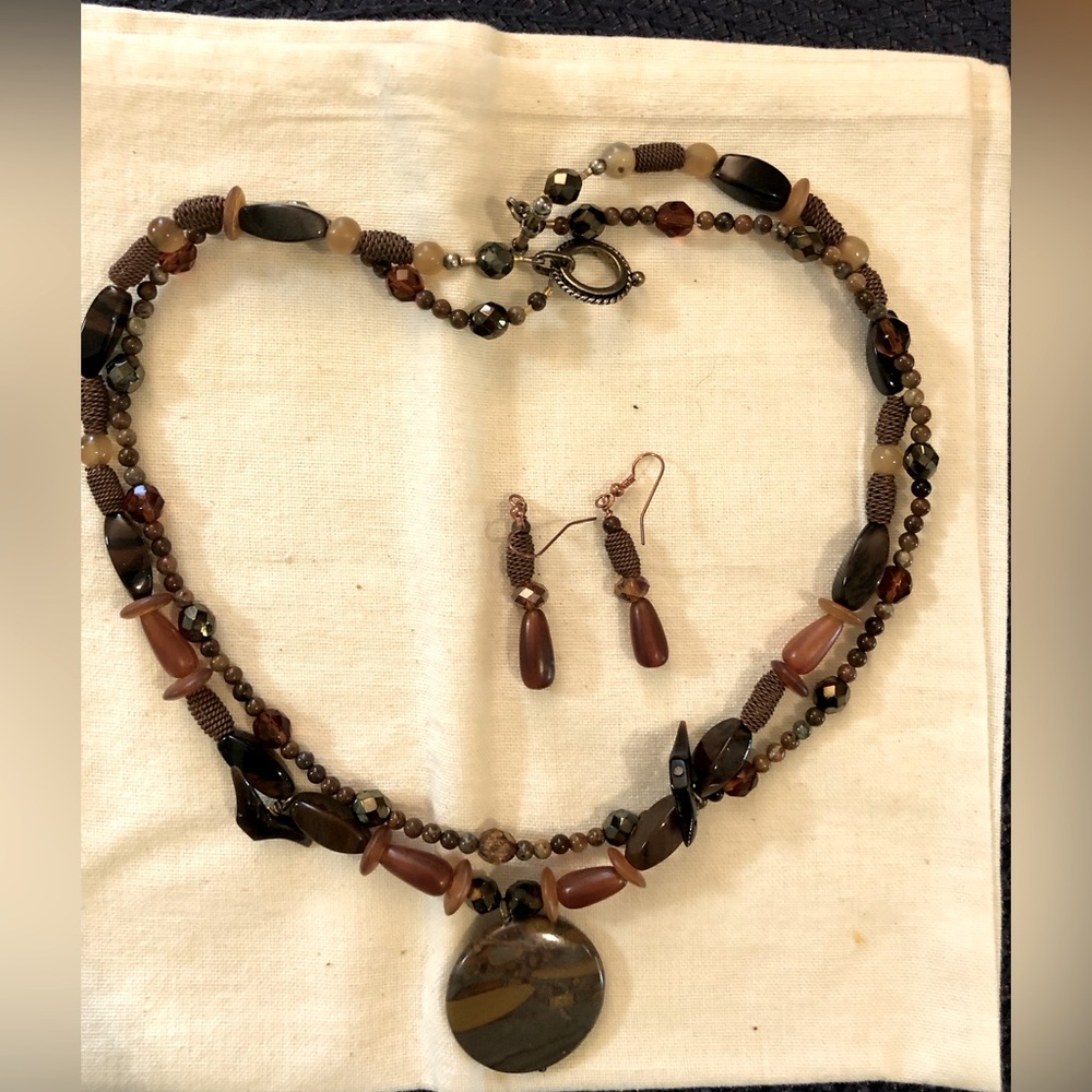 Two strand mixed media beads with Jasper pendant.